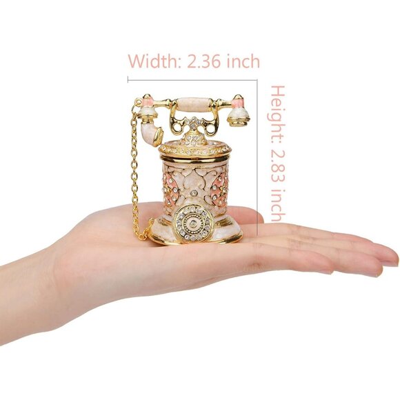 Vintage Telephone Trinket Box Hinged Enamel Hand Painted Jewelry Ornaments Decor - Picture 3 of 6